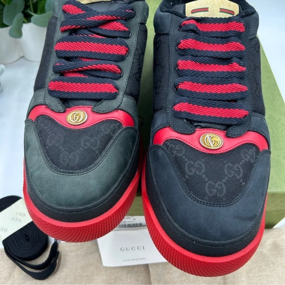 Men’s Gucci SCREENER sneakers in black GG canvas/leather size 12